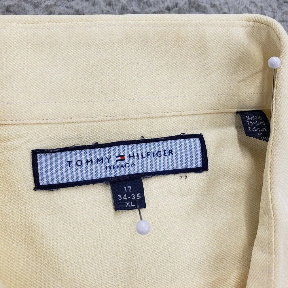 Tommy Hilfiger Shirt Mens XL 17 34-35 Yellow Long Sleeve Button‎ Up Pocket